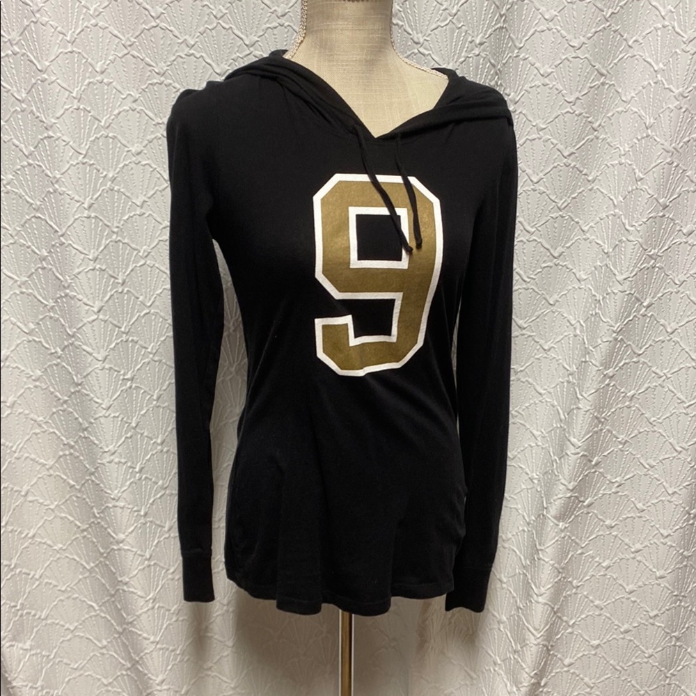 Kavio‎ size XL New Orleans Saints Drew Brees Black Hooded Top with Gold Number 9
